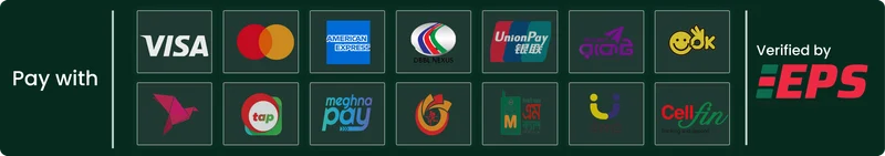 Pay with Visa, Mastercard, American Express, bKash, Nagad, Rocket and more. Verified by EPS.